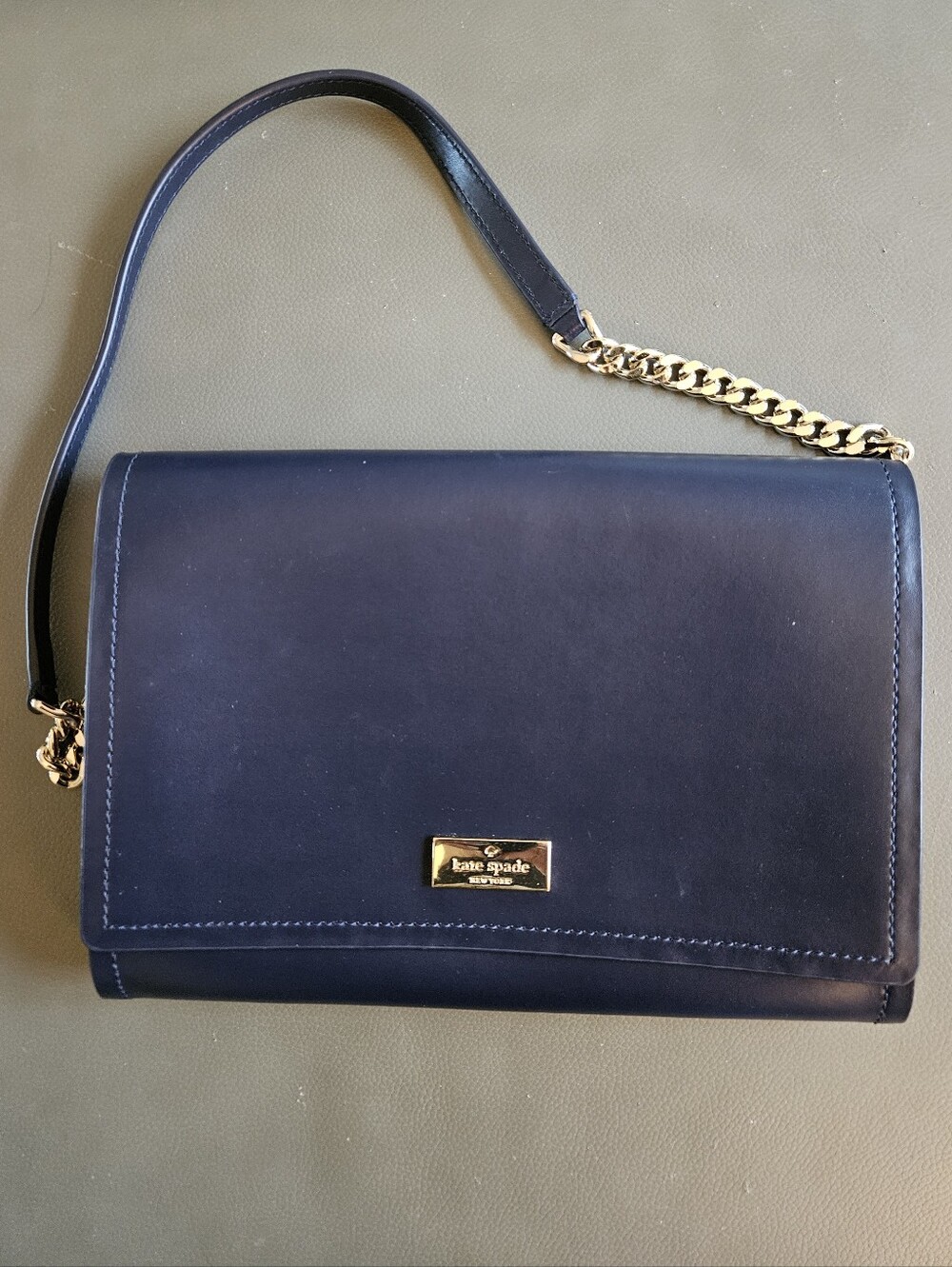 kate spade Navy Leather Shoulder Bag with Gold Chain Accent
